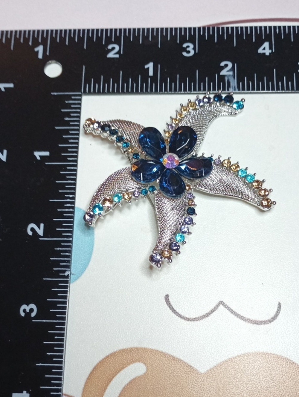 Silver-Tone Crystal Starfish Brooch